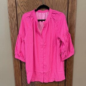 Bright Pink Women's Blouse button down polka dot top